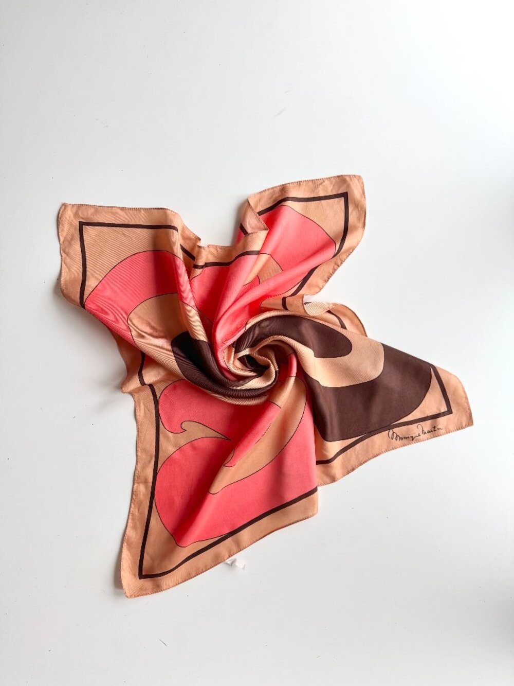 Vintage MONIQUE MARTIN Swirl Print Acetate Satin Twill 26" x 26" Square Scarf